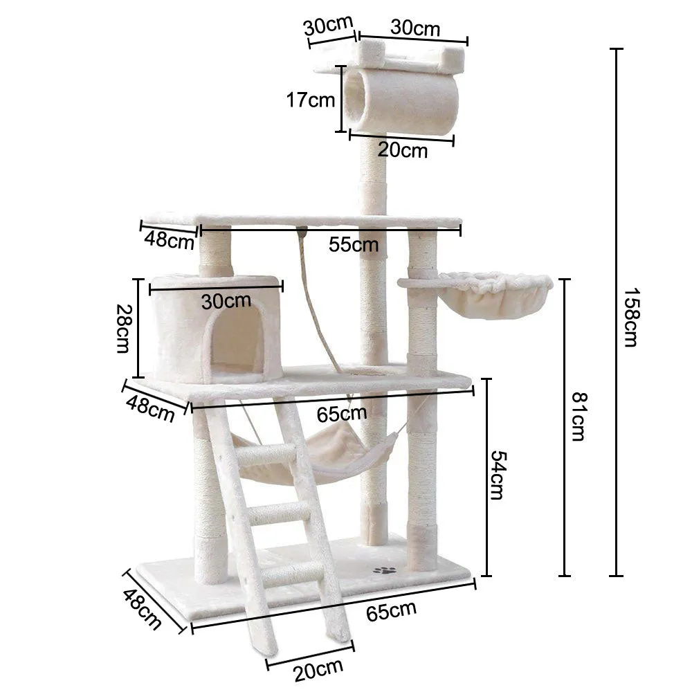 158cm Cat Tree | Scratching Post | Multi-Level Cat Tower | Beige