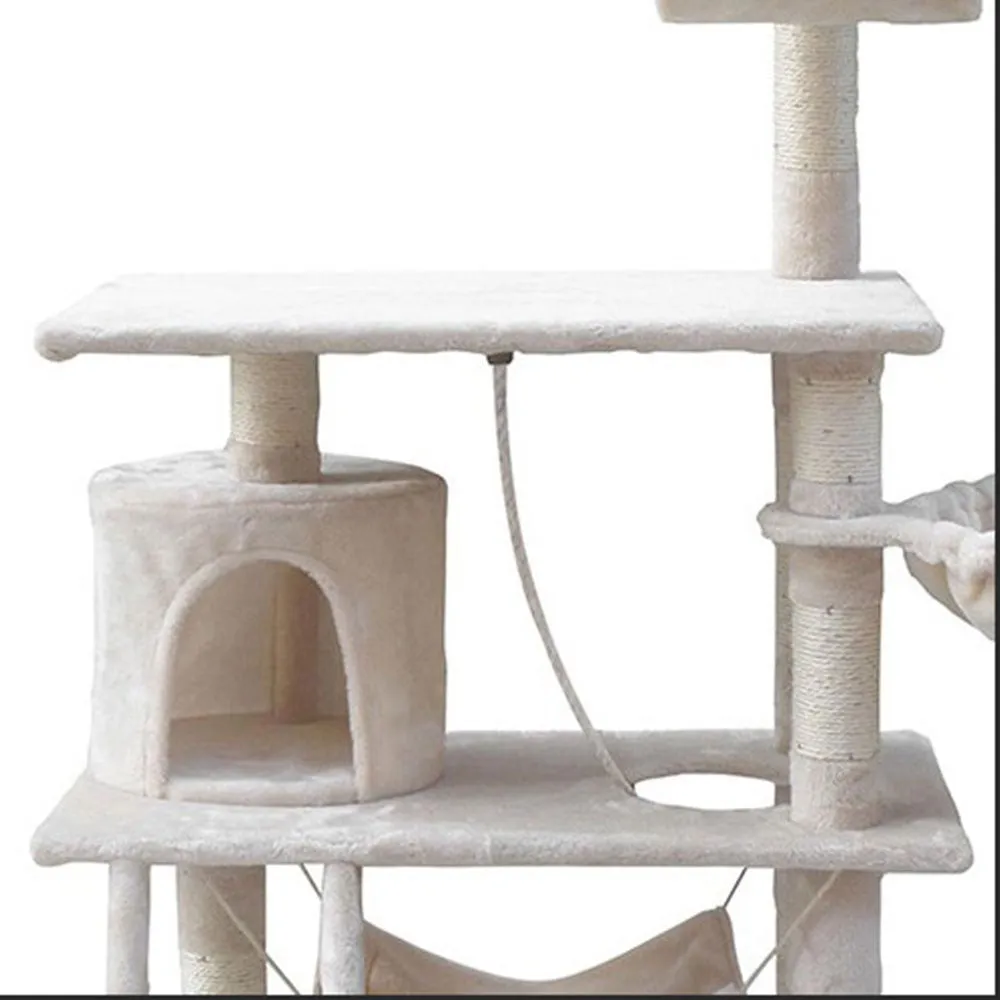 158cm Cat Tree | Scratching Post | Multi-Level Cat Tower | Beige