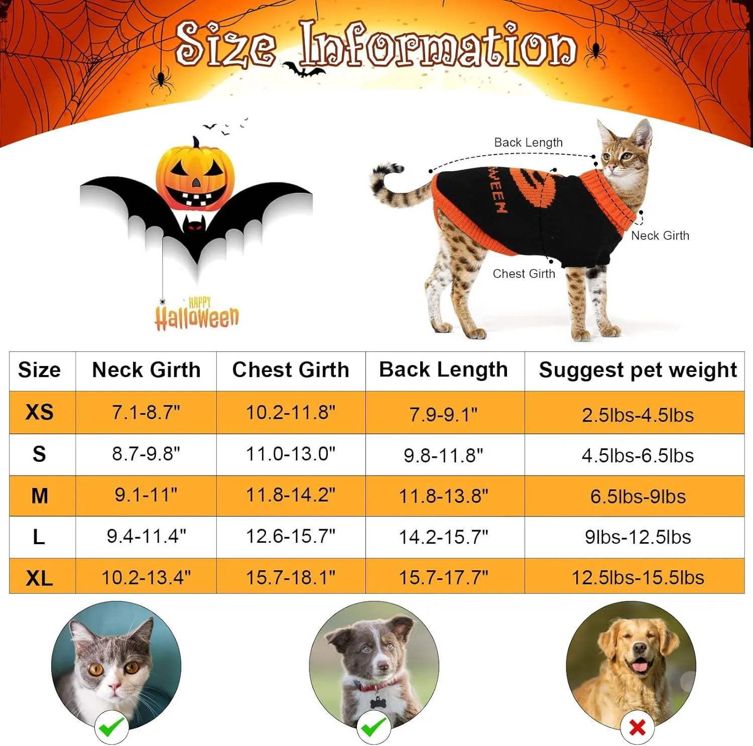 2 Packs Halloween Cat Sweater Turtleneck Knitted Pumpkin Sweaters for Cats Only Kitten Kitty Skull Sweater Warm Winter Knit Pullover Knitwear Puppy Small Dogs