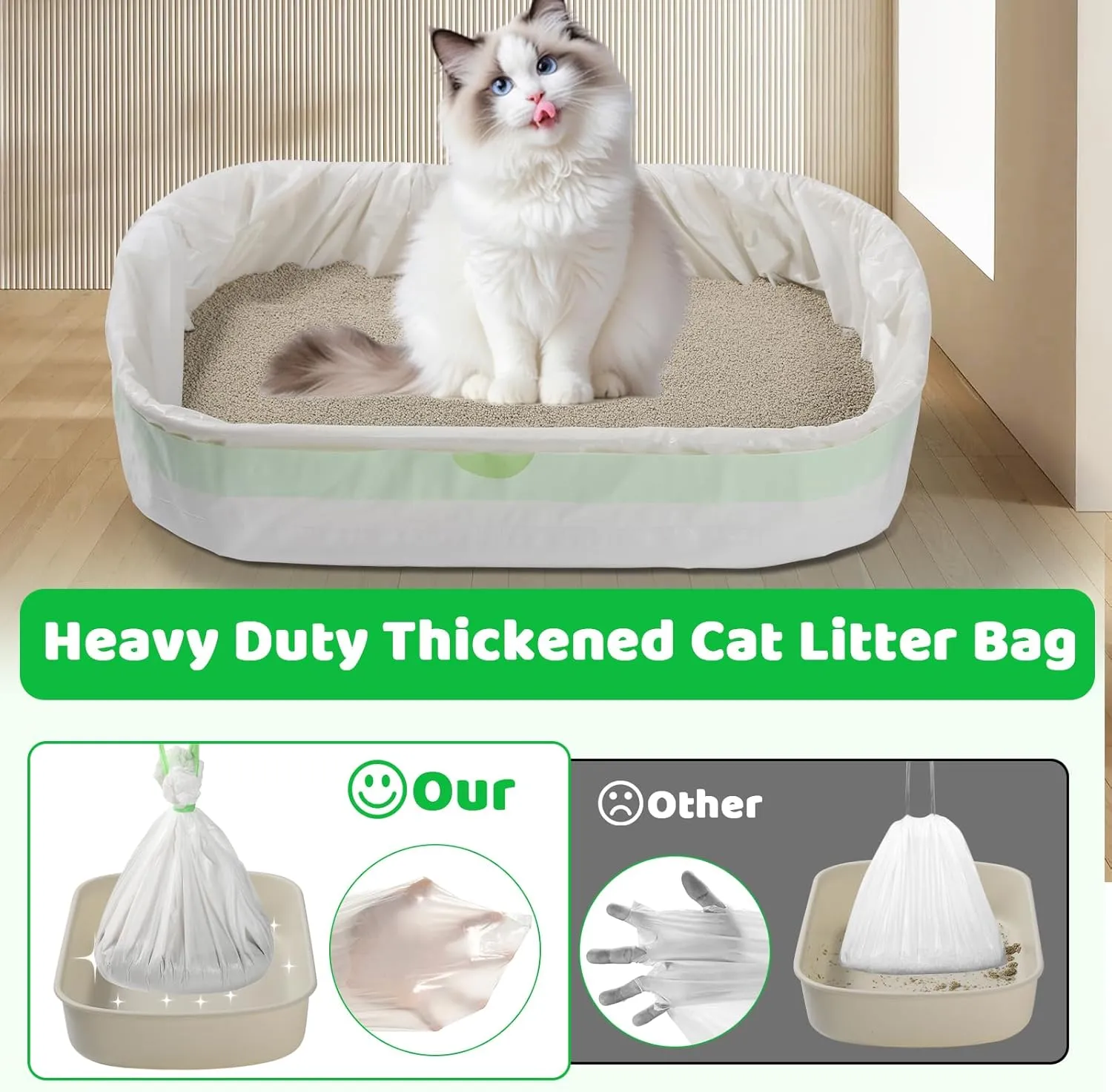 20 Cat Litter Box Liners Jumbo 45" x 18" Thicken Tear Resistant Litter Liners Bag Heavy Duty Kitty Pan Liners Disposable Extra Large Litter Box Bag