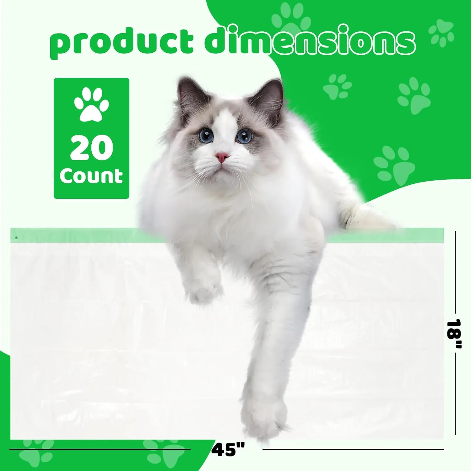 20 Cat Litter Box Liners Jumbo 45" x 18" Thicken Tear Resistant Litter Liners Bag Heavy Duty Kitty Pan Liners Disposable Extra Large Litter Box Bag