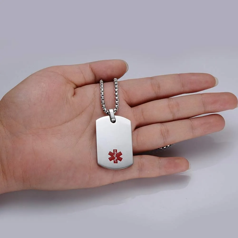 20 to 28 Inches Men's Medical Alert ID Necklace Dog Tags Free Engraving Stainless Steel Chain