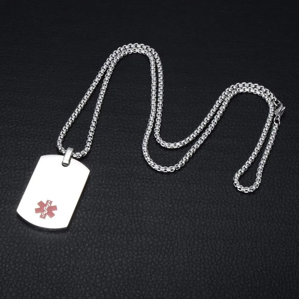 20 to 28 Inches Men's Medical Alert ID Necklace Dog Tags Free Engraving Stainless Steel Chain