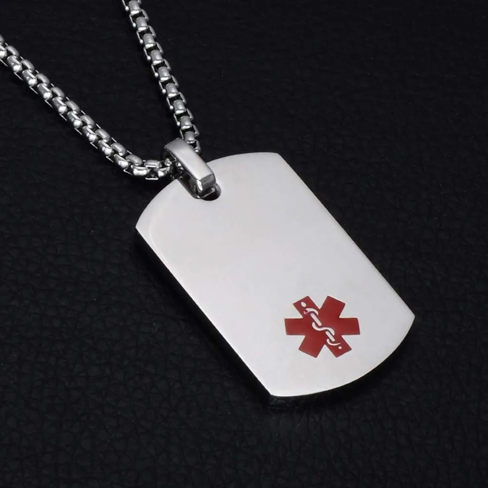 20 to 28 Inches Men's Medical Alert ID Necklace Dog Tags Free Engraving Stainless Steel Chain