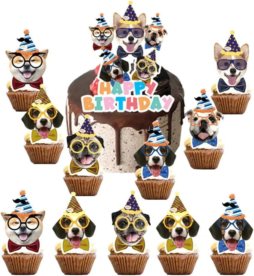25pcs Pet Dog Birthday Party Supplies,Pet Dog Party Cupcake Toppers for Kids Gift Birthday Party Favors Kid's Birthday cake Decoration Supplies