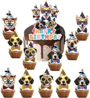 25pcs Pet Dog Birthday Party Supplies,Pet Dog Party Cupcake Toppers for Kids Gift Birthday Party Favors Kid's Birthday cake Decoration Supplies