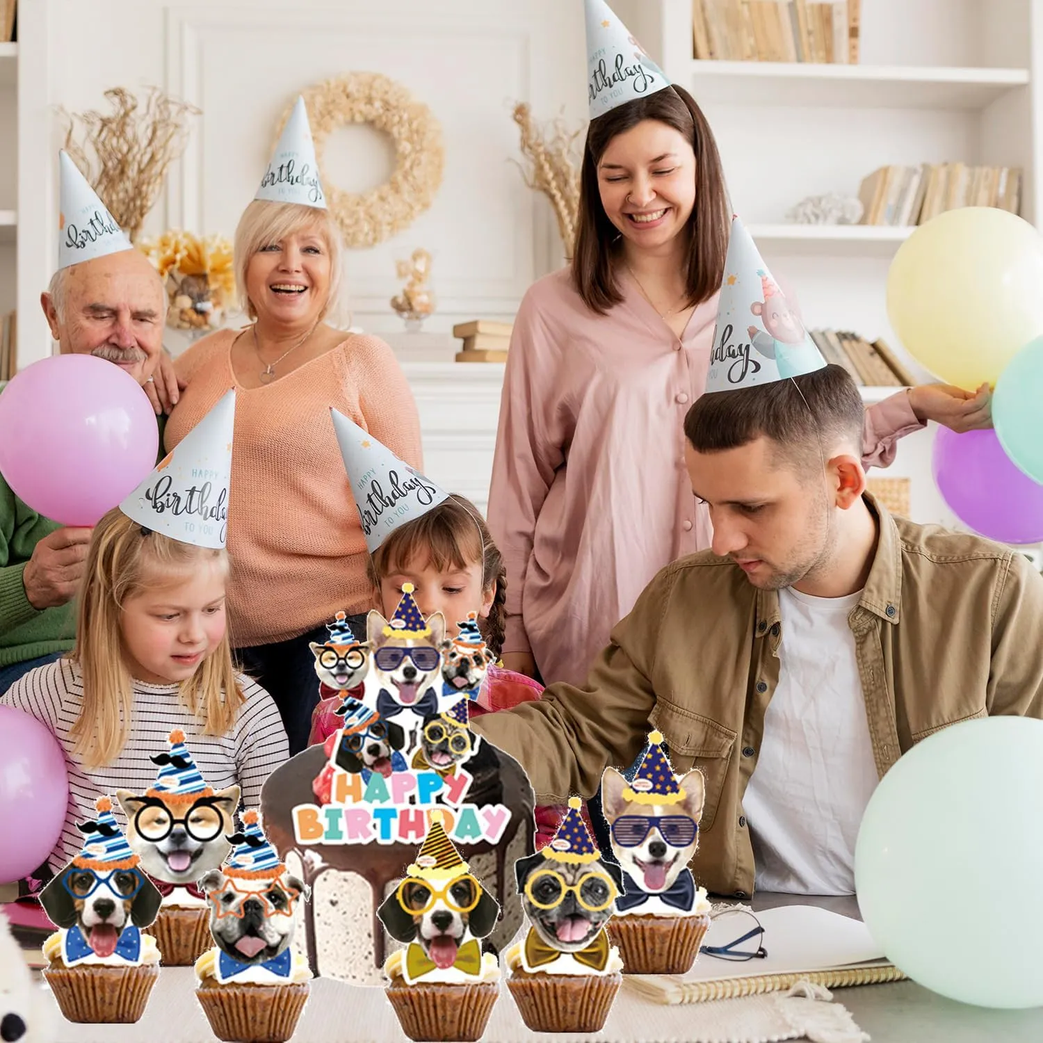 25pcs Pet Dog Birthday Party Supplies,Pet Dog Party Cupcake Toppers for Kids Gift Birthday Party Favors Kid's Birthday cake Decoration Supplies
