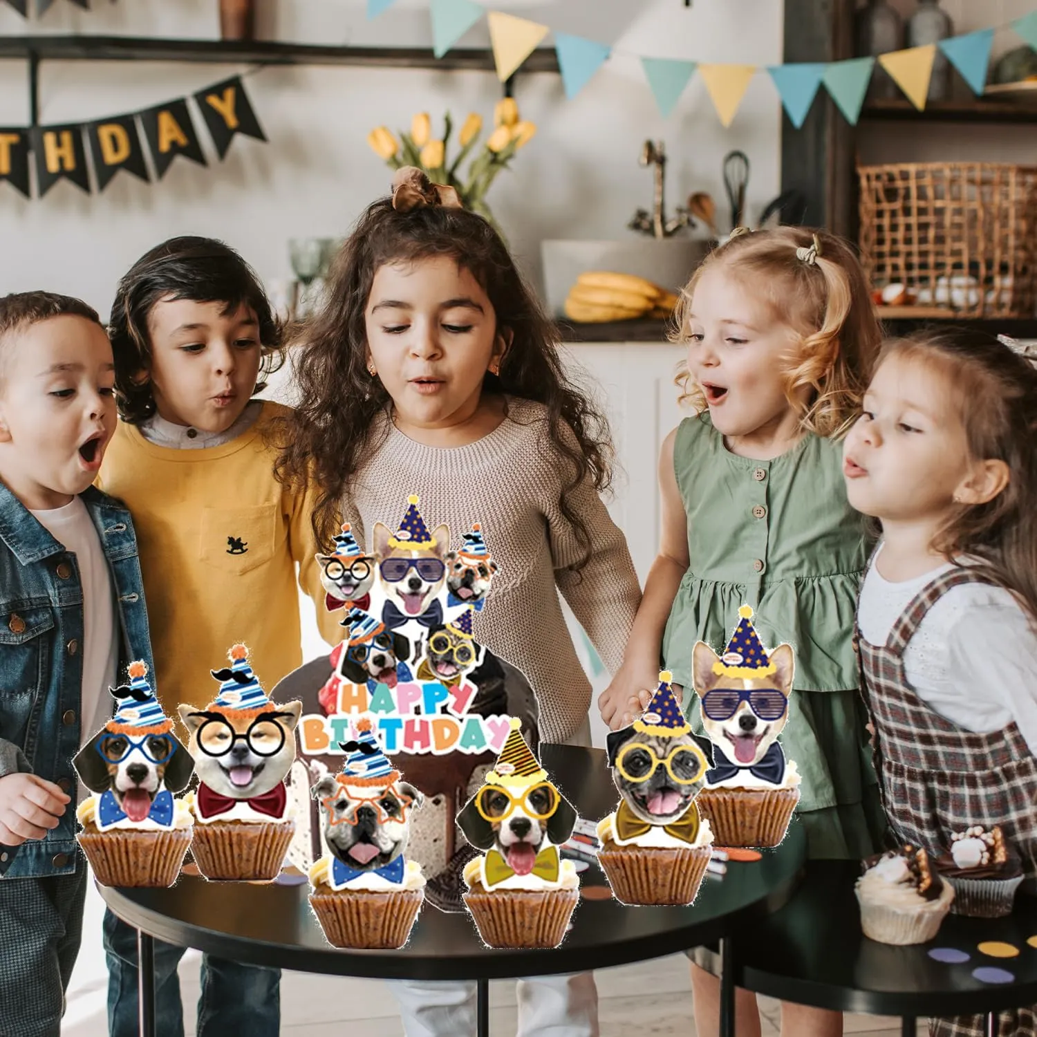 25pcs Pet Dog Birthday Party Supplies,Pet Dog Party Cupcake Toppers for Kids Gift Birthday Party Favors Kid's Birthday cake Decoration Supplies