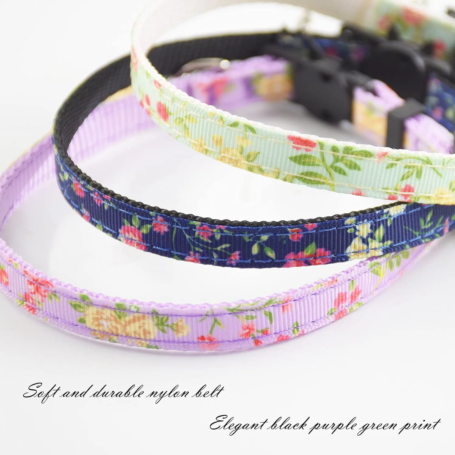 3 Pack Breakaway Cat Collars with Bell and Accessories, Flower Pattern Adjustable Cute Kitten Collars Floral for Kitty Puppy 7.5-11in