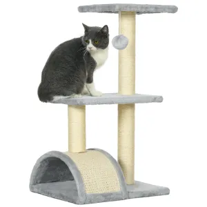 3-Tier Cat Tree with Scratching Post, Plush and Sisal, 40x35x72 cm, Light Gray