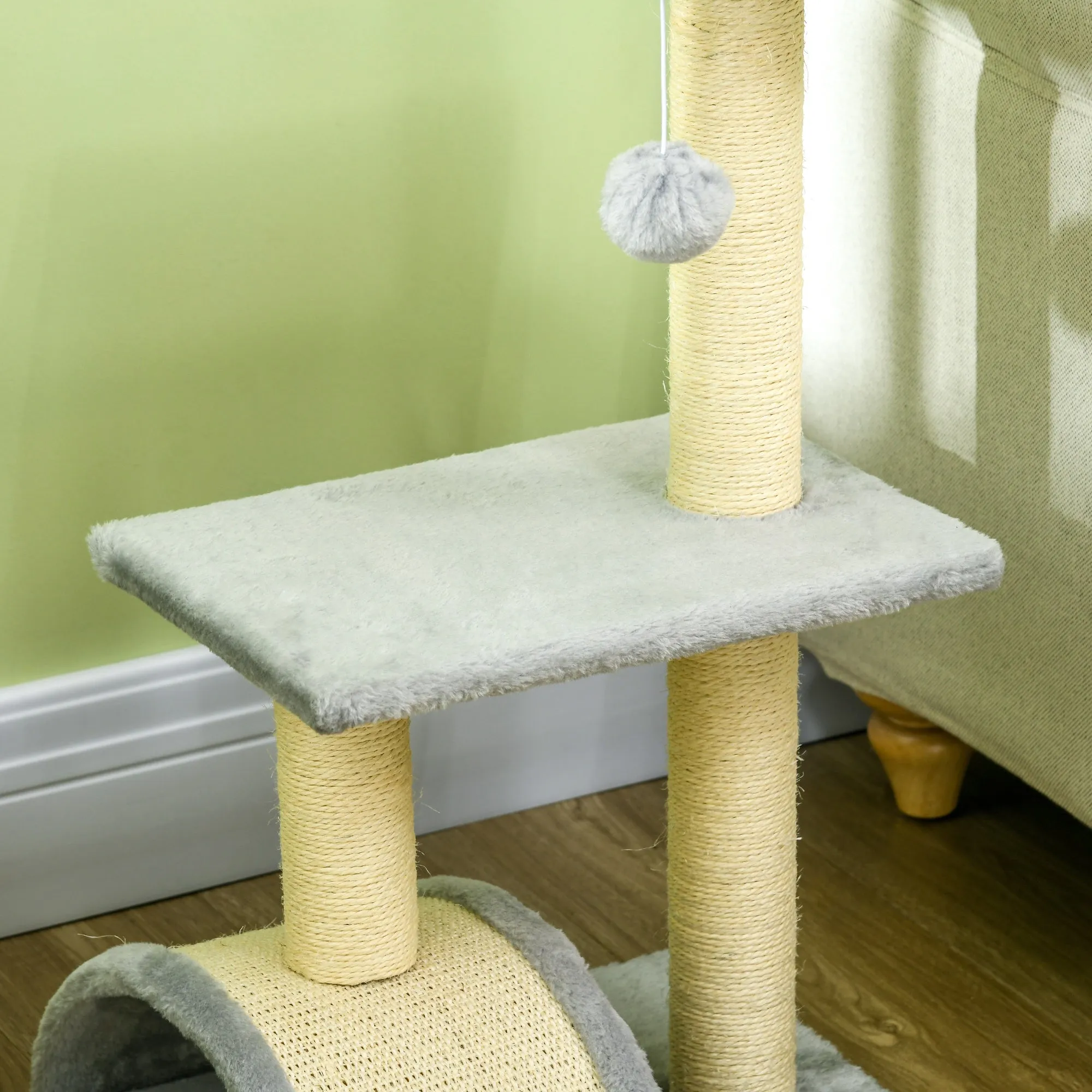 3-Tier Cat Tree with Scratching Post, Plush and Sisal, 40x35x72 cm, Light Gray