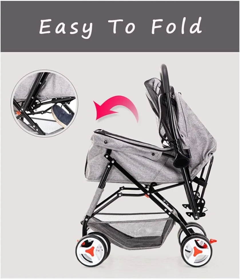 4 Wheel Dog Strollers for Medium Small Dogs Cat/Dog Stroller Cheap Easy One-Hand Fold Reversible Push Handle Pet Stroller Puppy & Kitten Carrier (Grey)