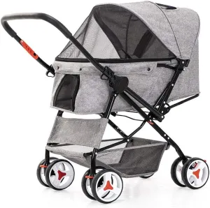 4 Wheel Dog Strollers for Medium Small Dogs Cat/Dog Stroller Cheap Easy One-Hand Fold Reversible Push Handle Pet Stroller Puppy & Kitten Carrier (Grey)