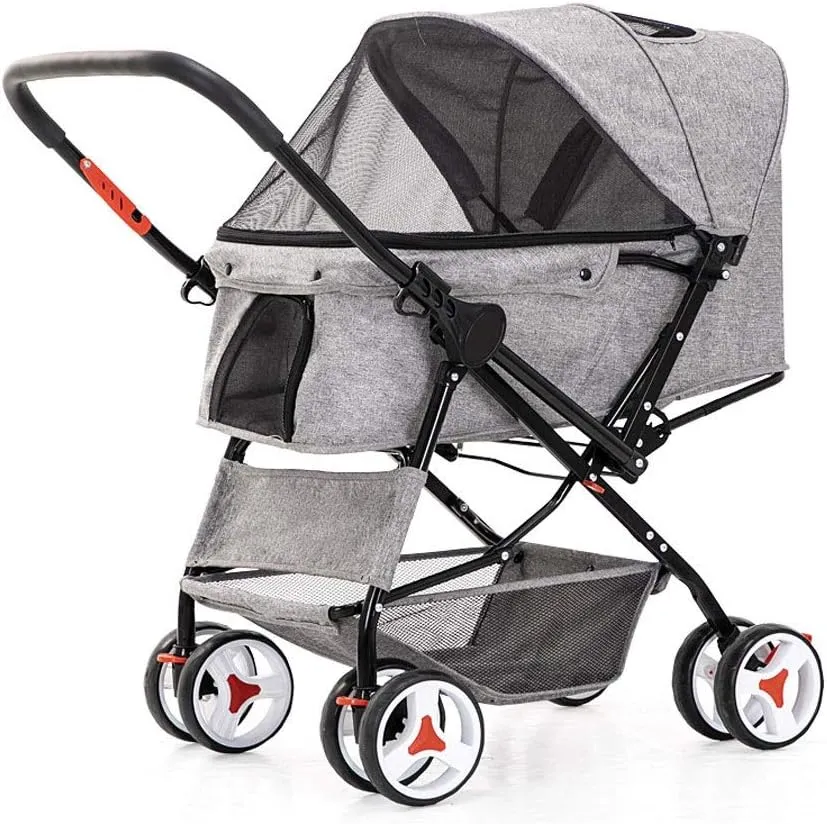 4 Wheel Dog Strollers for Medium Small Dogs Cat/Dog Stroller Cheap Easy One-Hand Fold Reversible Push Handle Pet Stroller Puppy & Kitten Carrier (Grey)