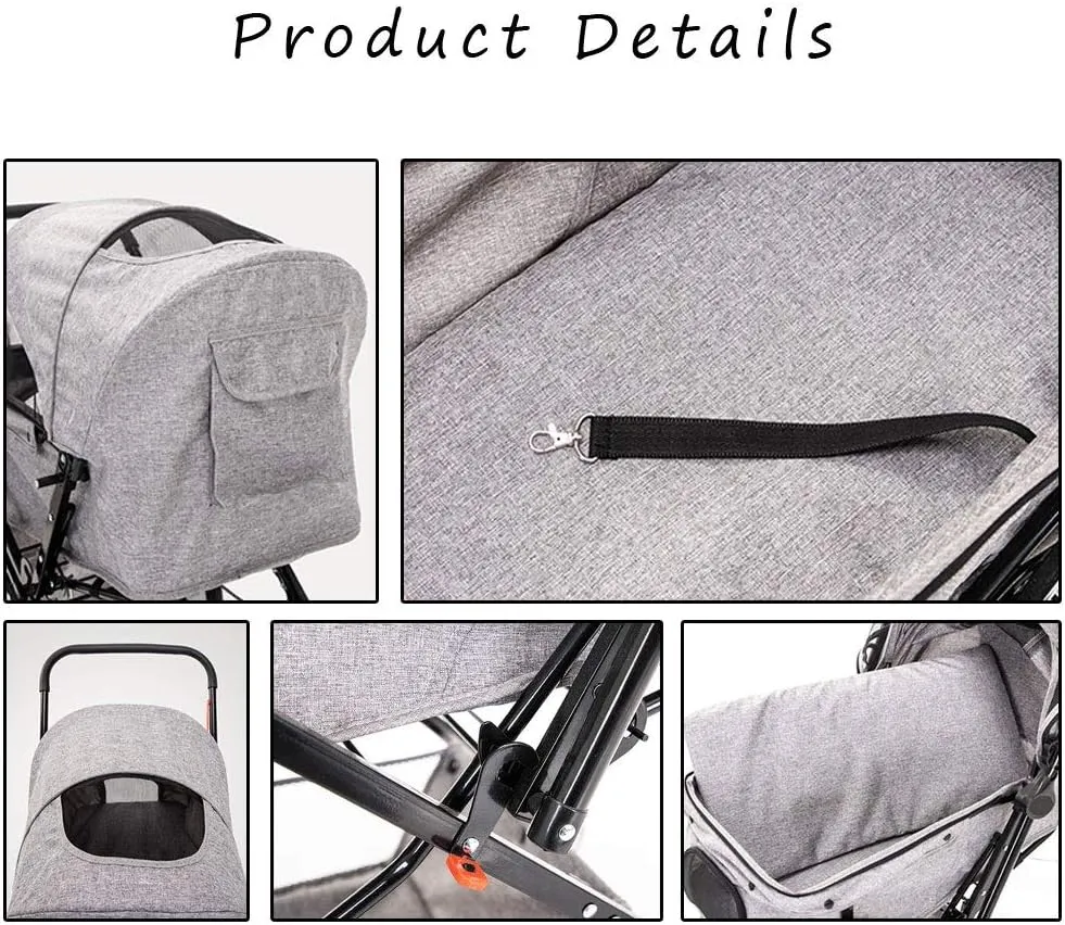 4 Wheel Dog Strollers for Medium Small Dogs Cat/Dog Stroller Cheap Easy One-Hand Fold Reversible Push Handle Pet Stroller Puppy & Kitten Carrier (Grey)