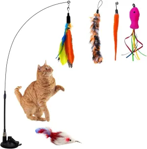 55 TRENDS Cat Teasers Wand Toy Retractable Interactive Kitten Cat Playing Feather Replacement Refills Attachment Cats Exercise and Chase Toys 5Pcs