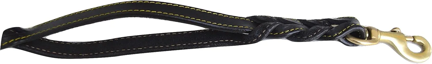 6 Foot Braided Leather Dog Leash with Traffic Handle, Two Handles for Training and Safety, Double your Control with 2 Locations, Lead for Large and Medium Dogs,Black 6ft x 3/4 Inch