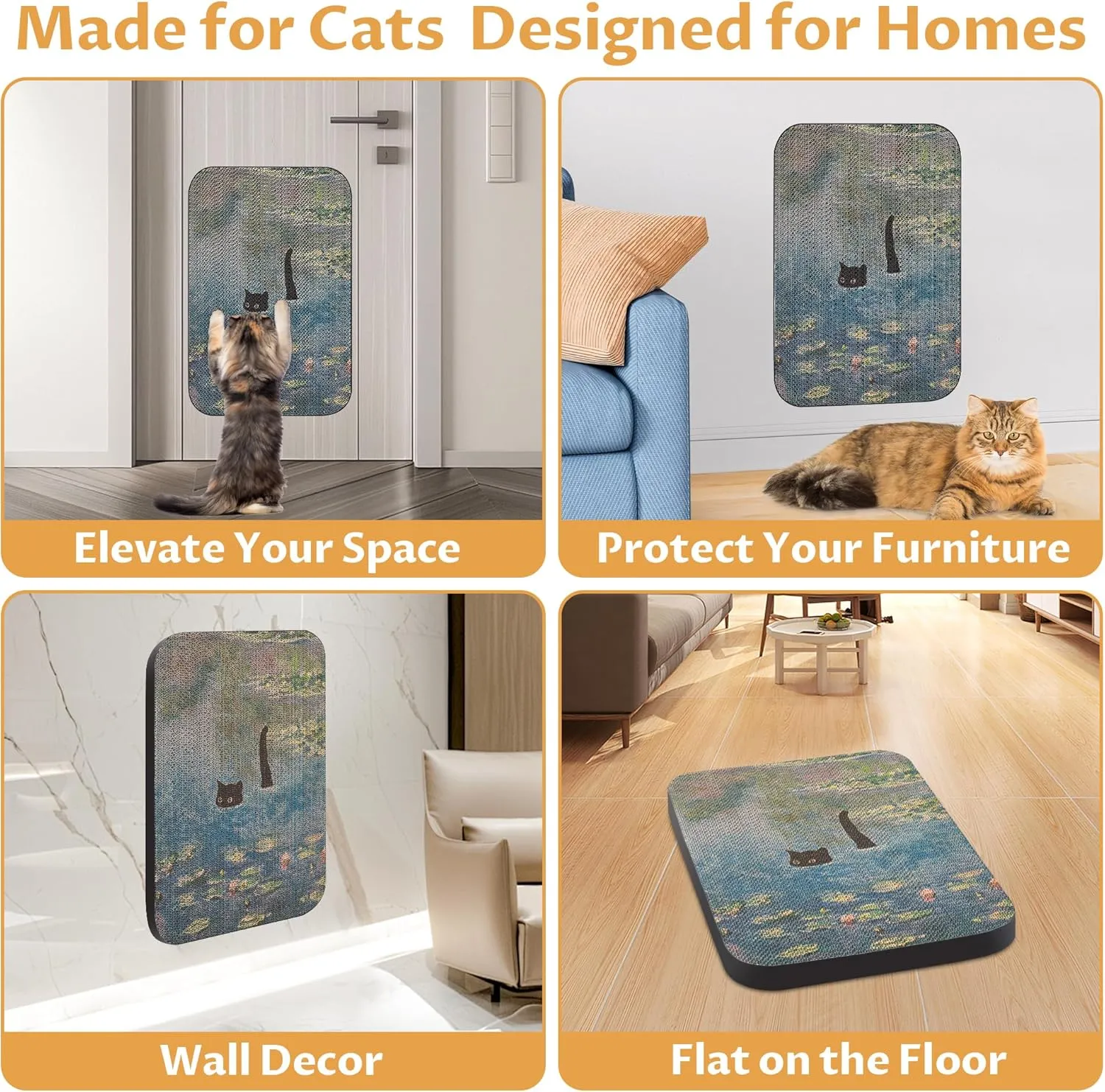 Art Cat Wall-Mountable Scratching Board 16.7x11x1 Inch Cat Wall Scratch Pad and Scratcher for Indoor Cats Furniture ProtectorWater Lily Pond