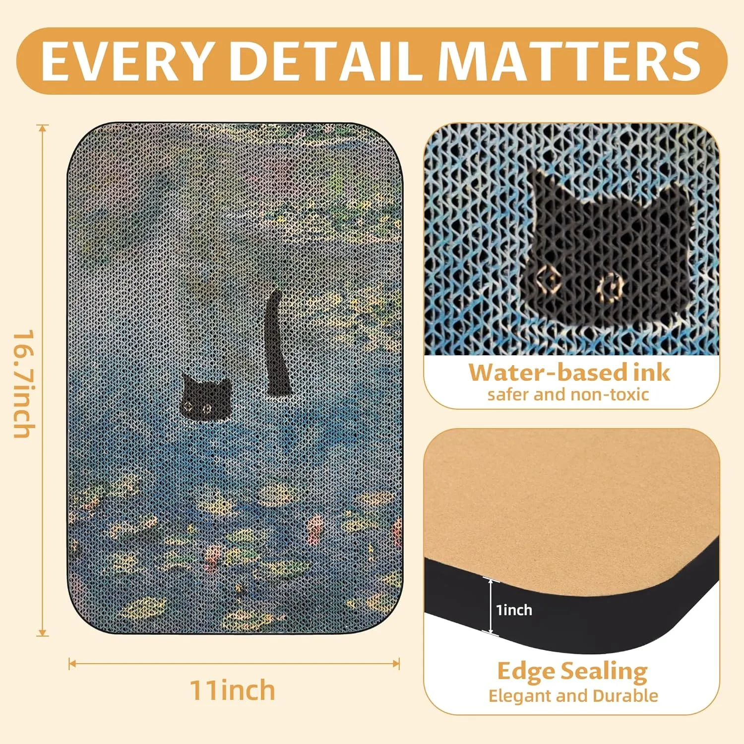 Art Cat Wall-Mountable Scratching Board 16.7x11x1 Inch Cat Wall Scratch Pad and Scratcher for Indoor Cats Furniture ProtectorWater Lily Pond