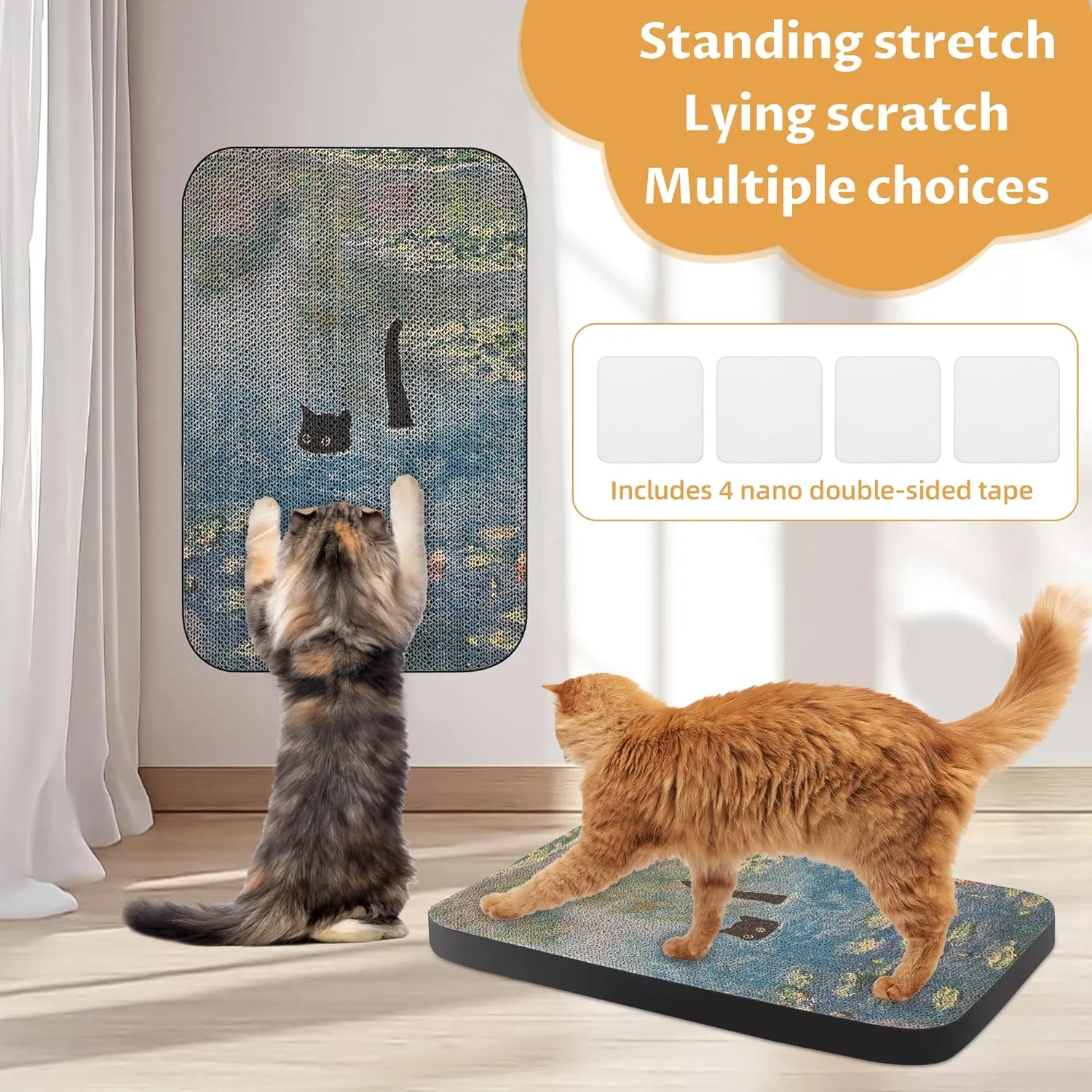 Art Cat Wall-Mountable Scratching Board 16.7x11x1 Inch Cat Wall Scratch Pad and Scratcher for Indoor Cats Furniture ProtectorWater Lily Pond