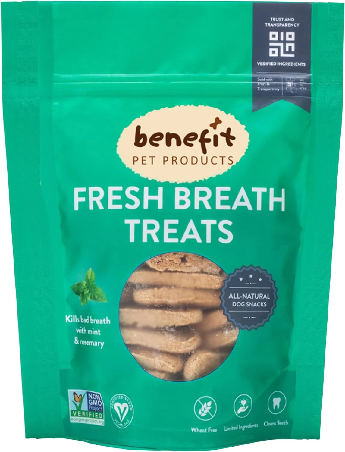 Benefit Biscuits, All Natural Dog Treats, Certified Vegan, Non GMO, Wheat Free, Healthy Dog Biscuits, Made in USA (Mint, Large Bag 1lb)