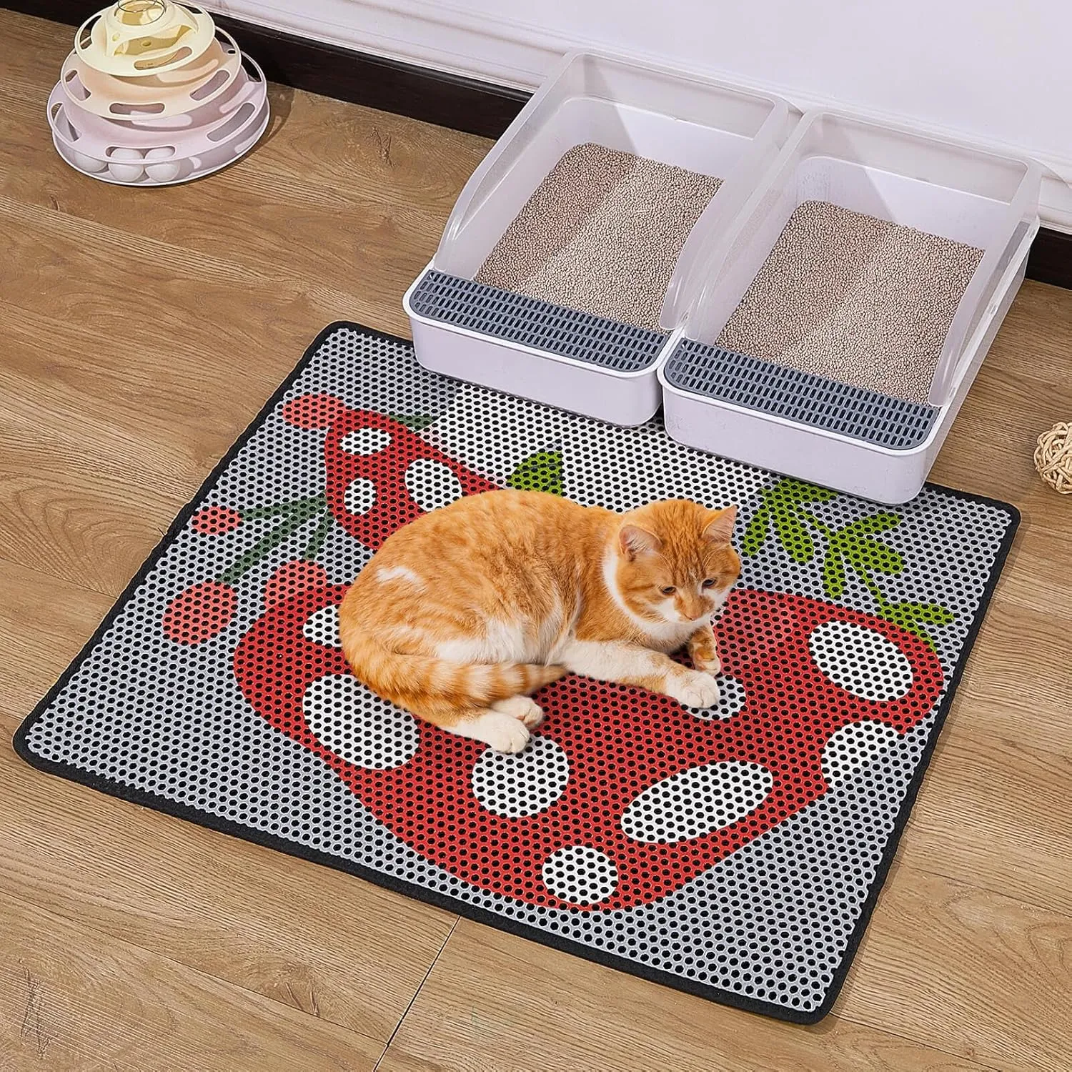 Bienbee Cat Litter Mat, 30"x24" Cat Litter Trapping Mat, Double Layer Litter Mat with Non-Slip Rubber Bottom, Urine and Water Proof, Keeps Floors Clean Mushroom L