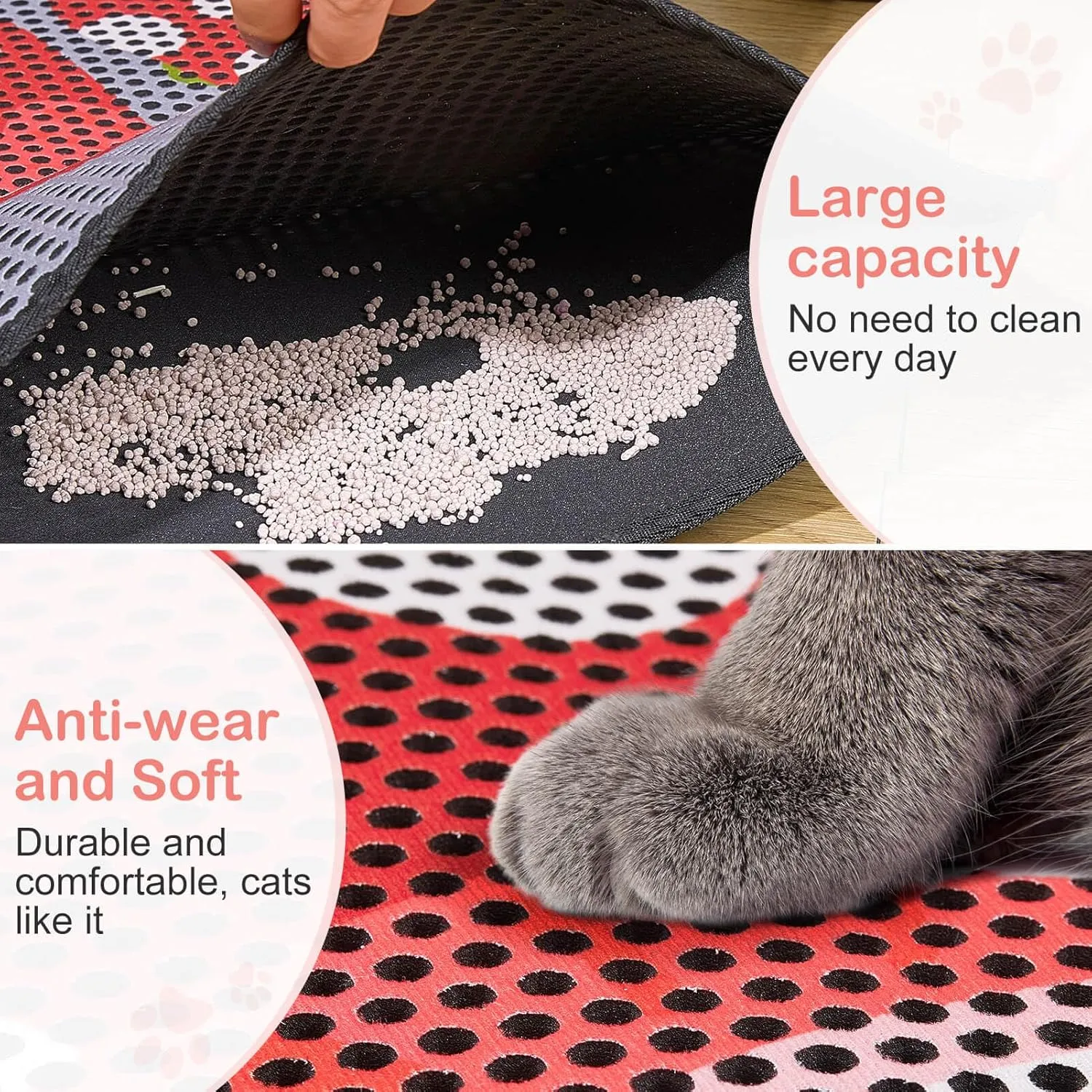 Bienbee Cat Litter Mat, 30"x24" Cat Litter Trapping Mat, Double Layer Litter Mat with Non-Slip Rubber Bottom, Urine and Water Proof, Keeps Floors Clean Mushroom L