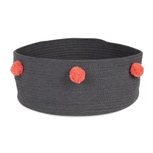 Bone Dry Cotton Pet Storage Basket, Pom-Poms, Dark Gray/Pink - 15.75x6.25"