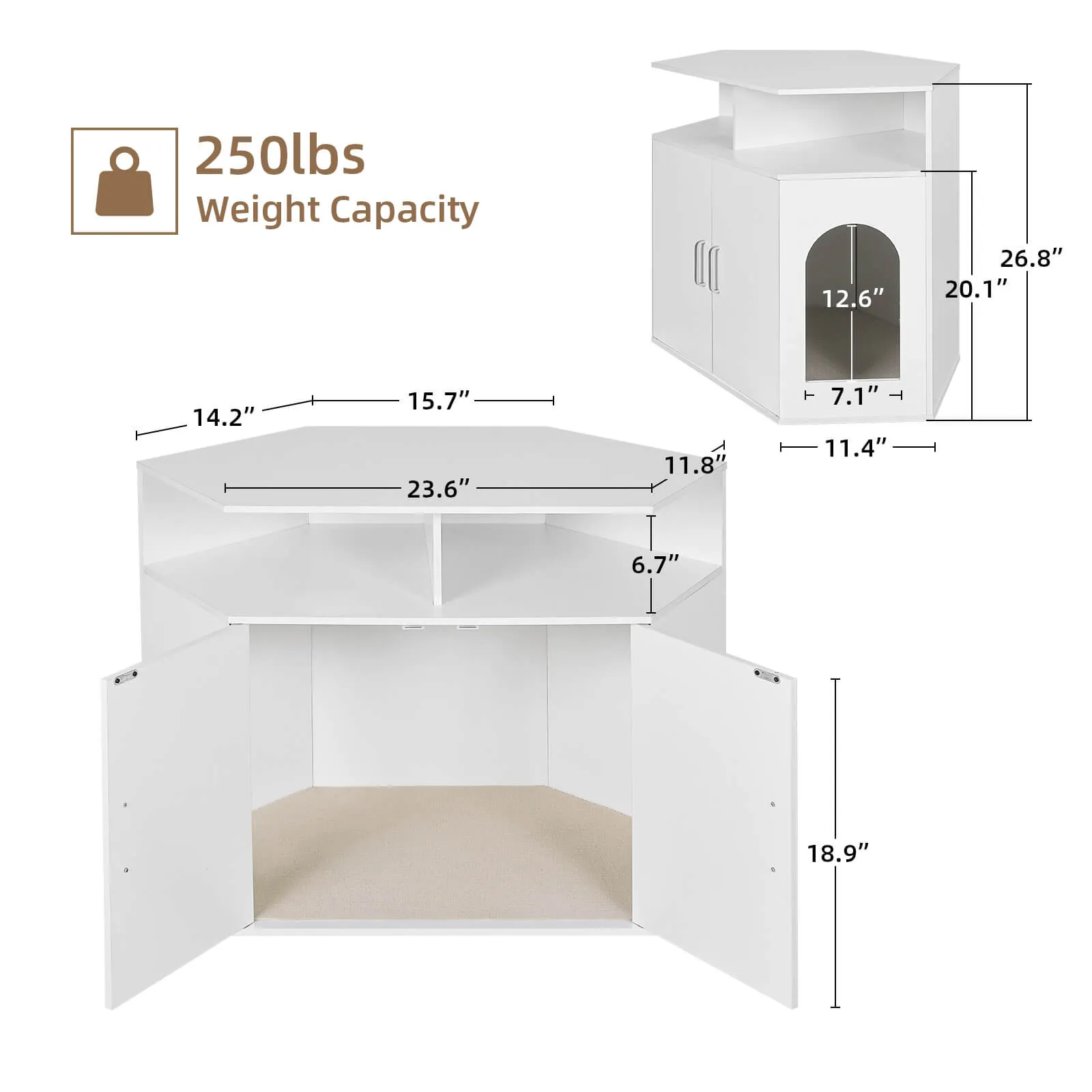 Cat Box Cabinet with Double Doors and Open Shelf PF003