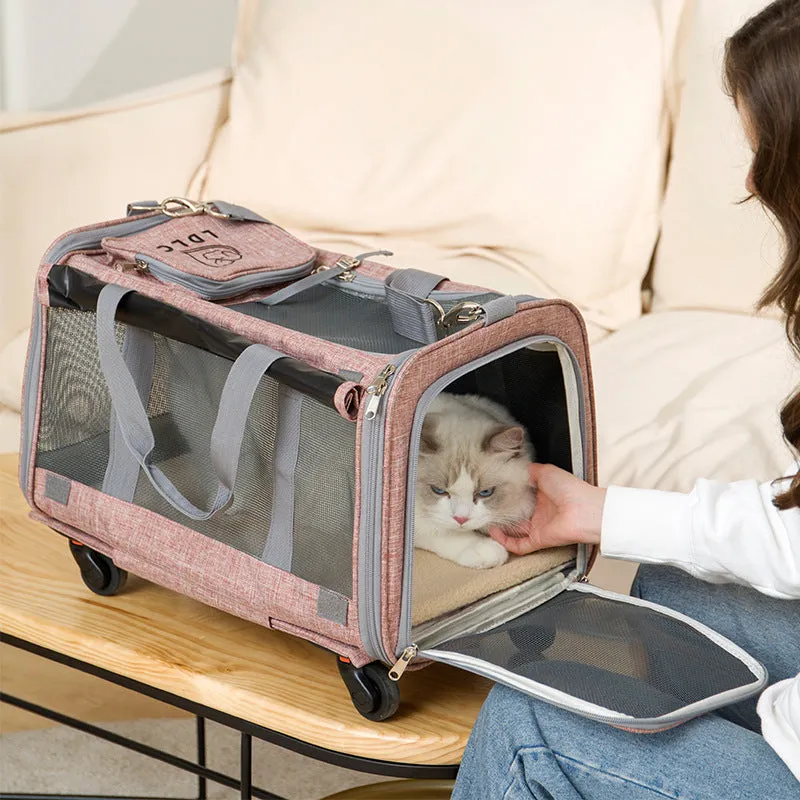 Cat Carrier with Telescopic Walking Handle