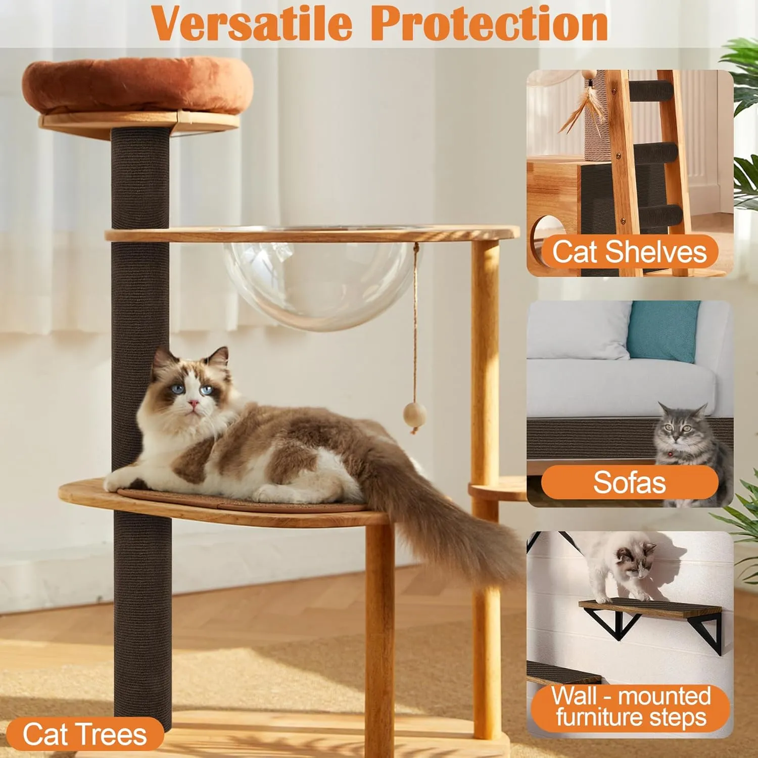 Cat Couch Protector - 78.7" x 15.8" Trimmable Self-Adhesive Cats Claws Scratch Pads, Cat DIY Climbing Scratch Furniture Protector from Cats/Dogs Scratching for Big Arm Chair/Sofa Use (Brown)