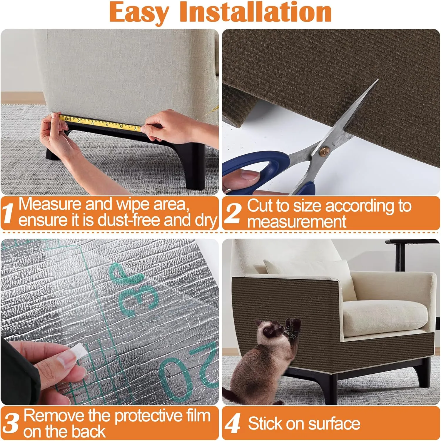 Cat Couch Protector - 78.7" x 15.8" Trimmable Self-Adhesive Cats Claws Scratch Pads, Cat DIY Climbing Scratch Furniture Protector from Cats/Dogs Scratching for Big Arm Chair/Sofa Use (Brown)