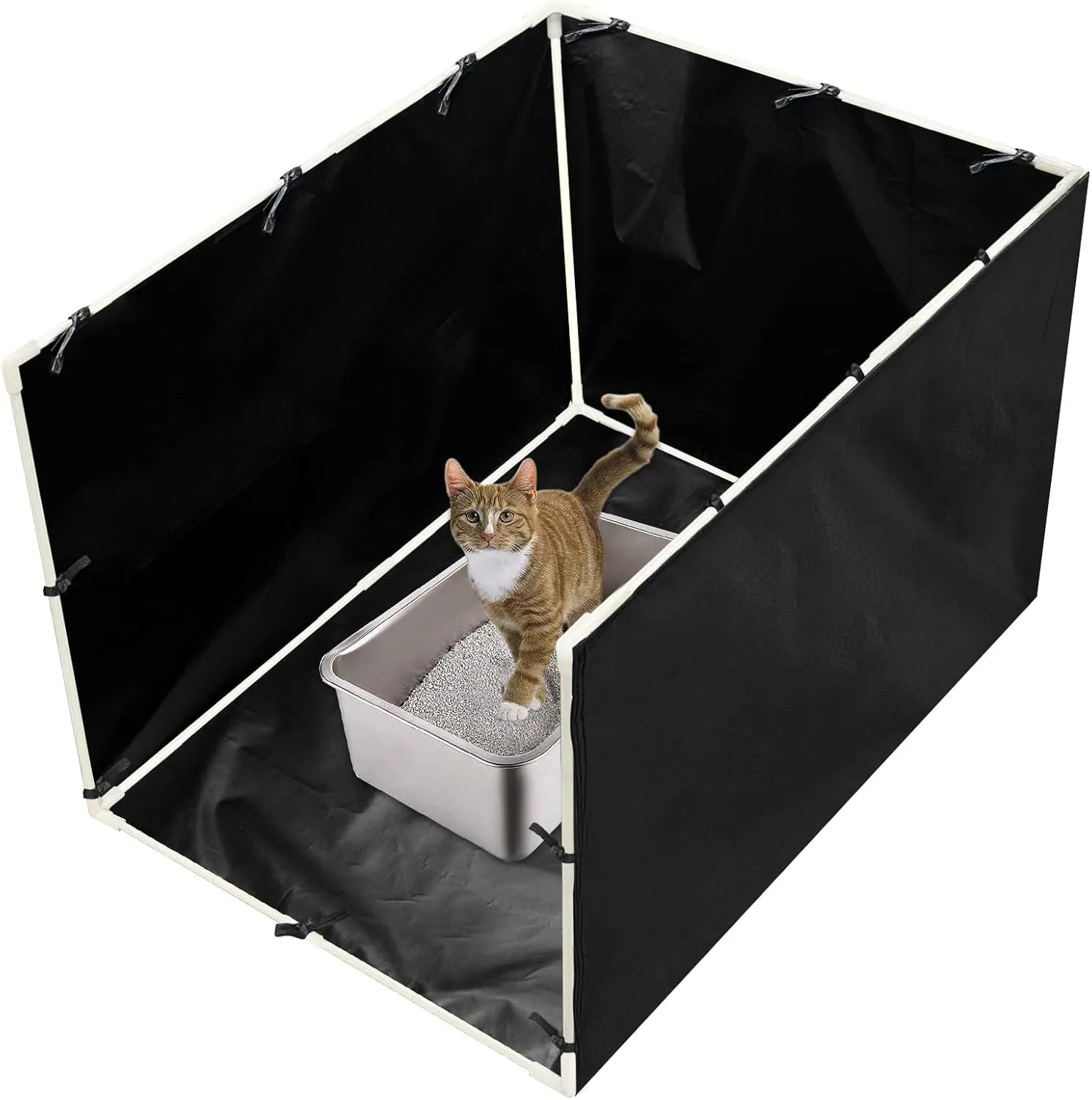Cat Litter Box Enclosure Splash Guard, Large, Black, Easy to Clean, 22.8"x28.7"x17.3"