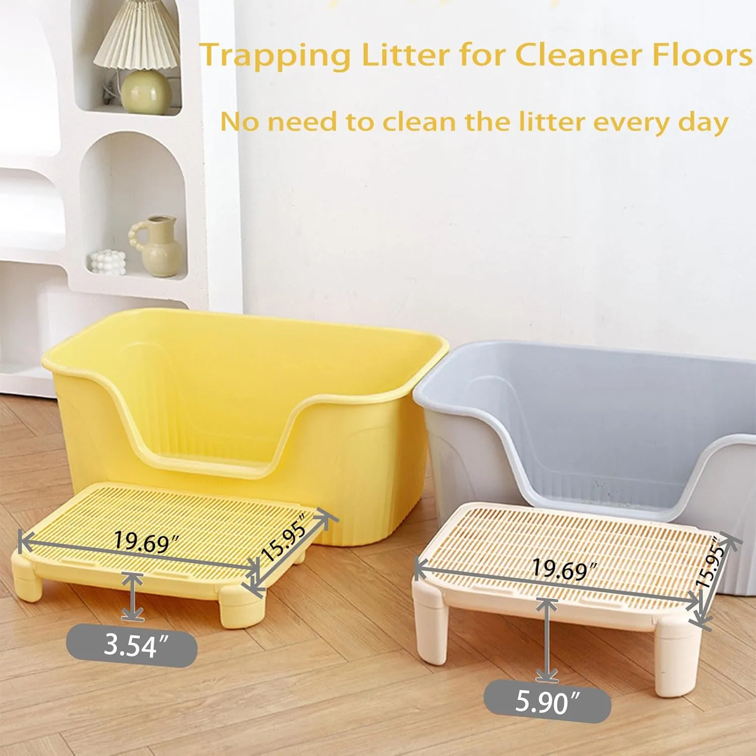 Cat Litter Mat Litter Trapping Mat,19.69"X15.95"X5.90" Litter Box Mat,Waterproof Cat Mats for Litter Large,Easy Clean,Non-Slip,Urine-Proof,Washable (Yellow)