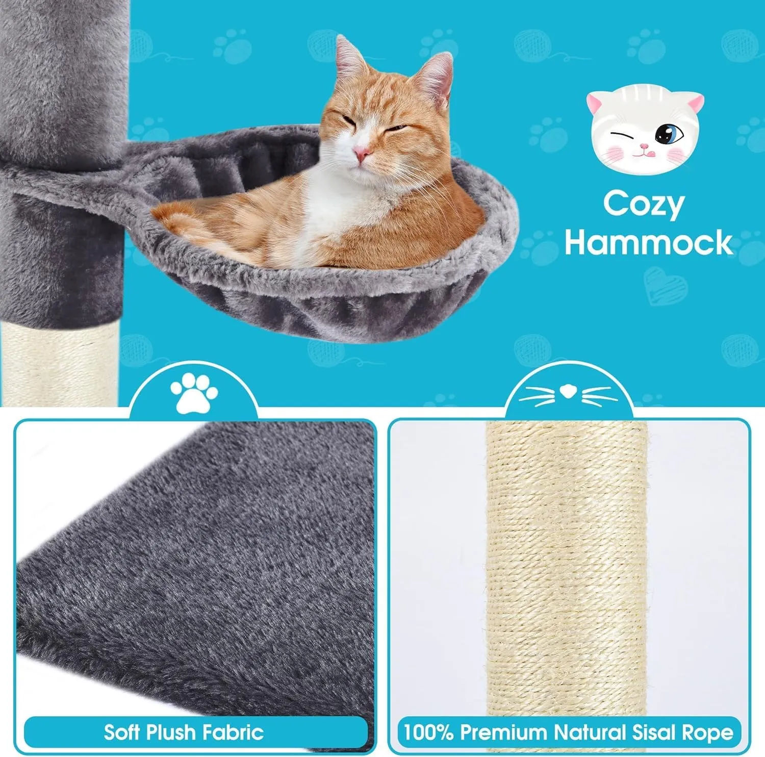 Cat Tree 5-Tier Floor to Ceiling Cat Tower with Cozy Hammock, 89-109 Inch Adjustable Height, Sisal Cat Scratching Post Provide Cats Vertical Enrichment to Jump and Climb, Darkgery