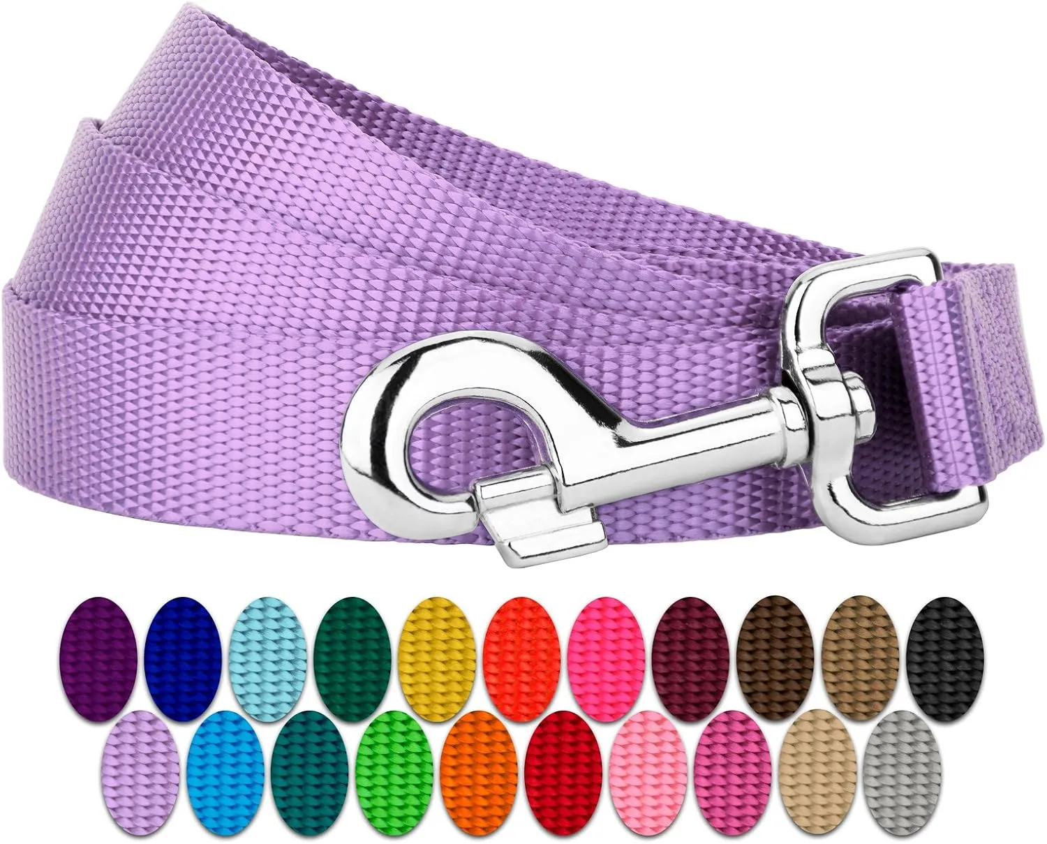 Country Brook Petz 1" Wide Heavy-Duty Nylon Leash for Dogs - Traditional Style Durable Leash with Easy-to-Use Snap - Made in The USA, Lavender, 6 Foot