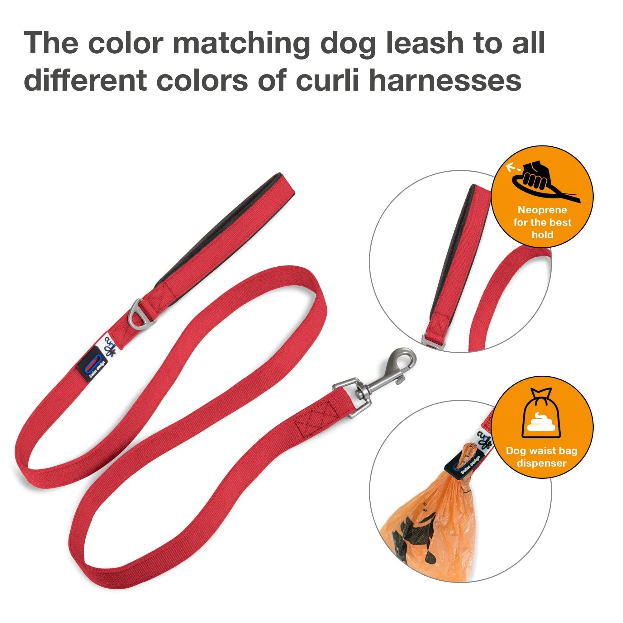 Curli Adjustable Nylon Dog Leash - Red - Medium