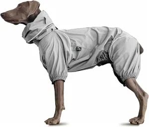 Dog Lightweight Windbreaker, Pet Outdoor Sports Jacket, 0.5 lbs,3 in One, Hooded, Easy on/Off with Collar and Harness, Reflective Piping, Packable, Dog Hiking/Camping, Grey (XXX-Large)