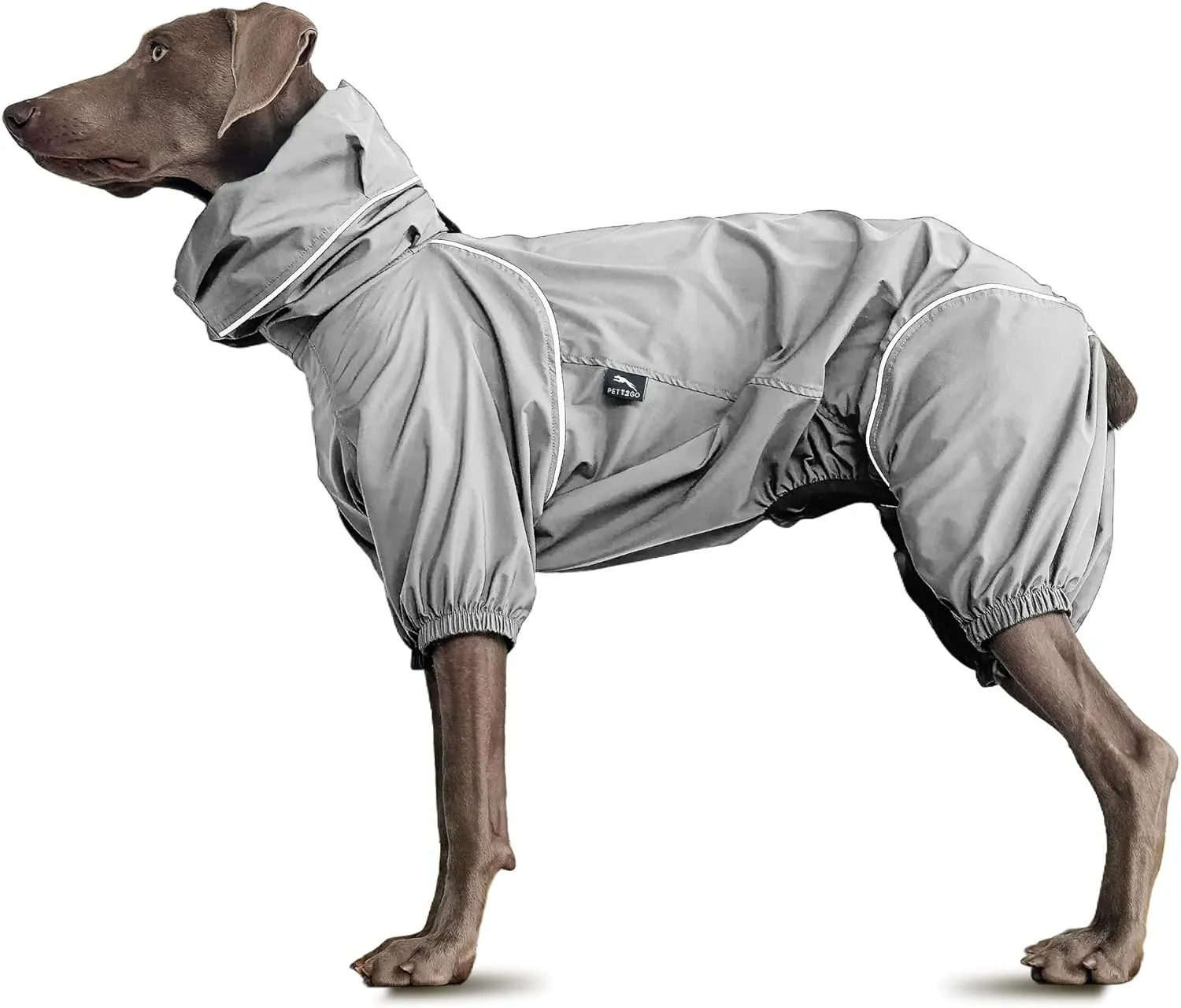 Dog Lightweight Windbreaker, Pet Outdoor Sports Jacket, 0.5 lbs,3 in One, Hooded, Easy on/Off with Collar and Harness, Reflective Piping, Packable, Dog Hiking/Camping, Grey (XXX-Large)