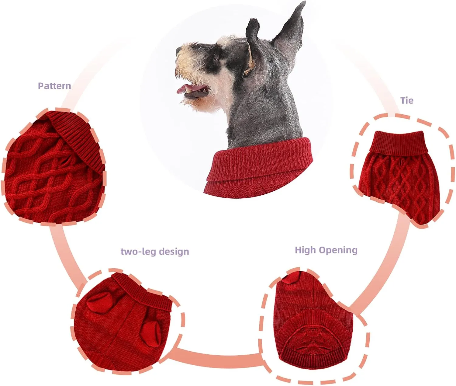 Dog Pullover Christmas Sweater, Cable Knitwear, Classic Turtleneck Warm and Soft Clothes for Chihuahua, Bulldog, Dachshund, Pug, Yorkie,Dog Outfits for Small Dogs Medium Dogs, (Red M)