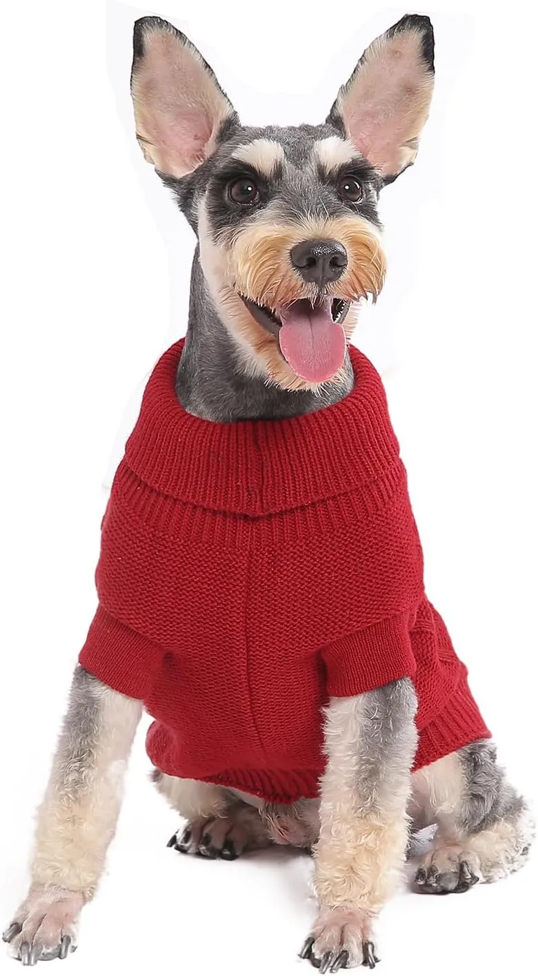 Dog Pullover Christmas Sweater, Cable Knitwear, Classic Turtleneck Warm and Soft Clothes for Chihuahua, Bulldog, Dachshund, Pug, Yorkie,Dog Outfits for Small Dogs Medium Dogs, (Red M)