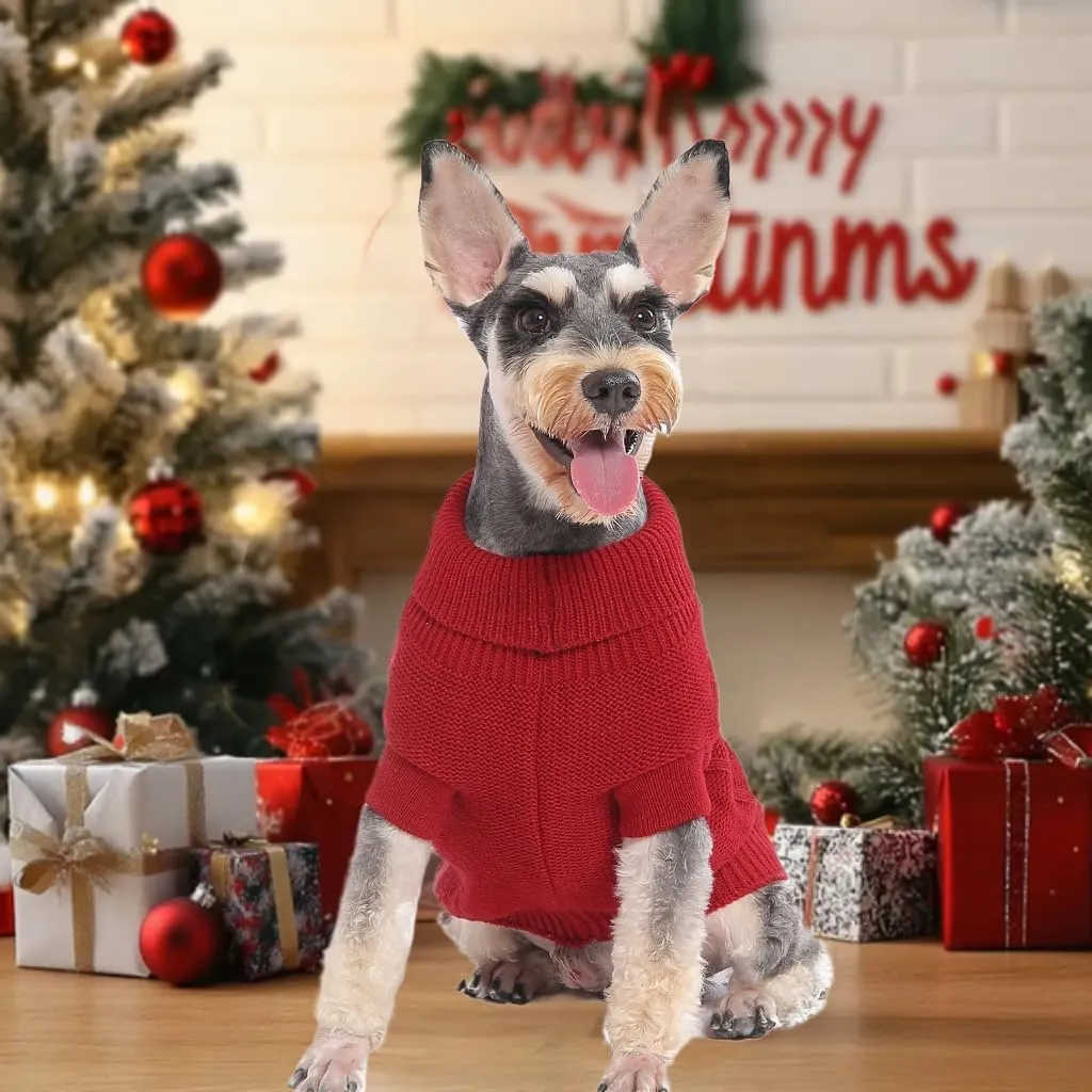 Dog Pullover Christmas Sweater, Cable Knitwear, Classic Turtleneck Warm and Soft Clothes for Chihuahua, Bulldog, Dachshund, Pug, Yorkie,Dog Outfits for Small Dogs Medium Dogs, (Red M)