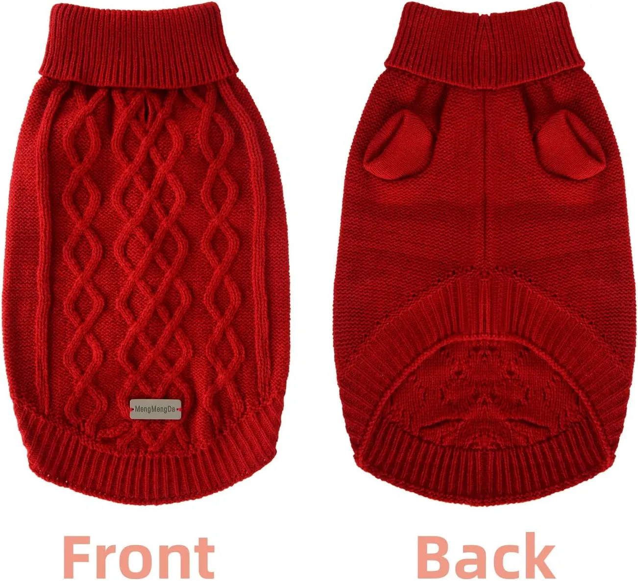 Dog Pullover Christmas Sweater, Cable Knitwear, Classic Turtleneck Warm and Soft Clothes for Chihuahua, Bulldog, Dachshund, Pug, Yorkie,Dog Outfits for Small Dogs Medium Dogs, (Red M)