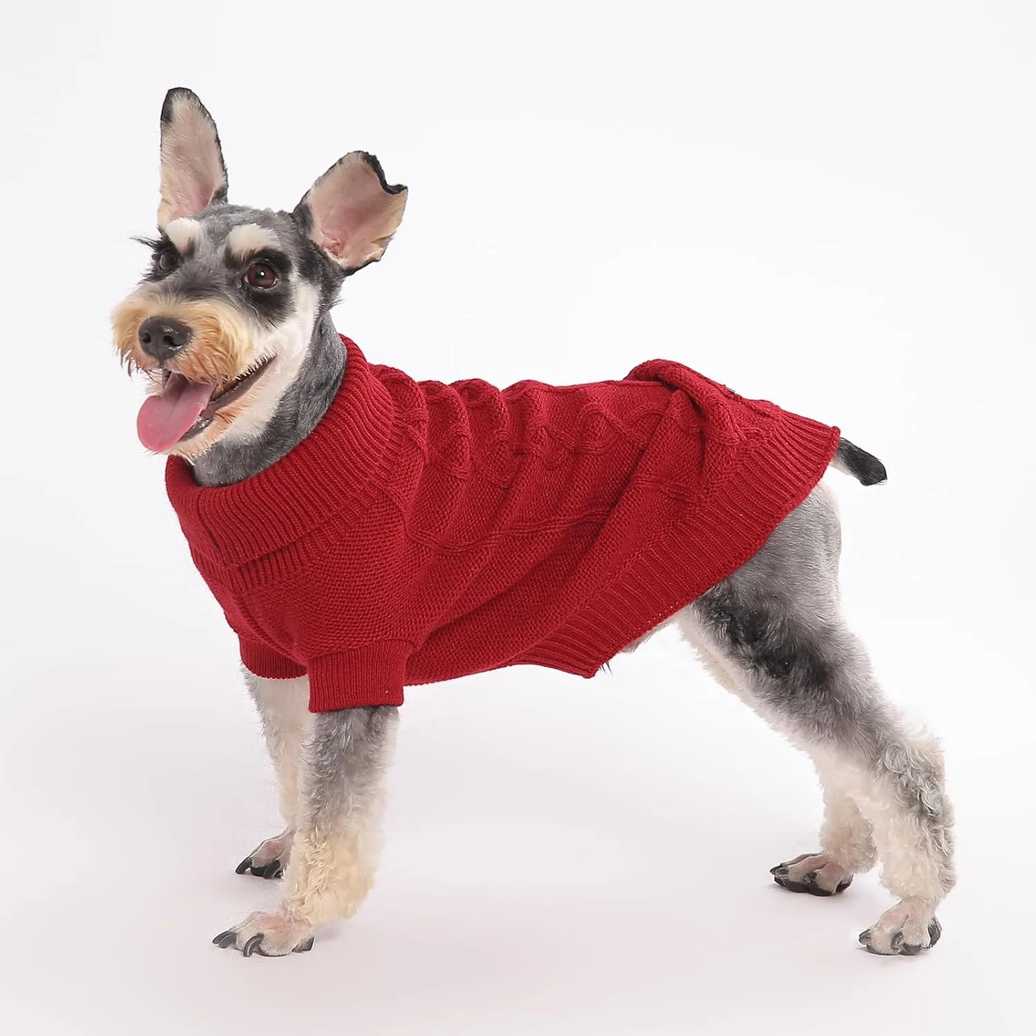 Dog Pullover Christmas Sweater, Cable Knitwear, Classic Turtleneck Warm and Soft Clothes for Chihuahua, Bulldog, Dachshund, Pug, Yorkie,Dog Outfits for Small Dogs Medium Dogs, (Red M)