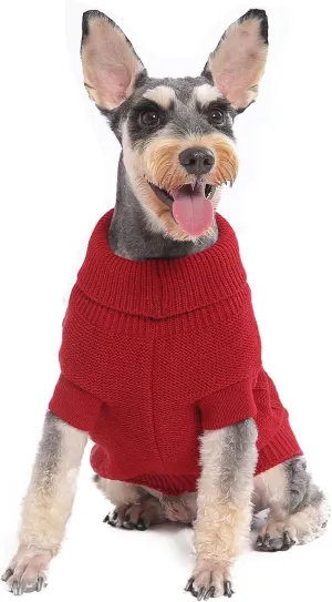 Dog Pullover Christmas Sweater, Cable Knitwear, Classic Turtleneck Warm and Soft Clothes for Chihuahua, Bulldog, Dachshund, Pug, Yorkie,Dog Outfits for Small Dogs Medium Dogs, (Red M)