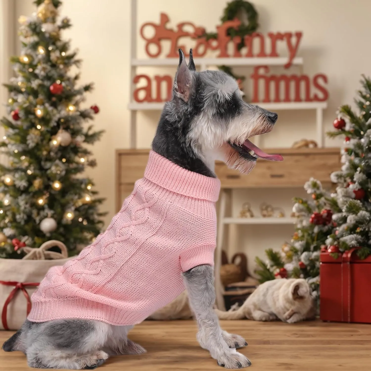 Dog Pullover Sweater, Cable Knitwear, Classic Turtleneck Warm and Soft Clothes for Chihuahua, Bulldog, Dachshund, Pug, Yorkie,Dog Outfits for Small Dogs Medium Dogs, (Pink M)