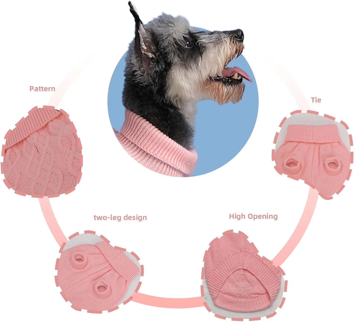 Dog Pullover Sweater, Cable Knitwear, Classic Turtleneck Warm and Soft Clothes for Chihuahua, Bulldog, Dachshund, Pug, Yorkie,Dog Outfits for Small Dogs Medium Dogs, (Pink M)