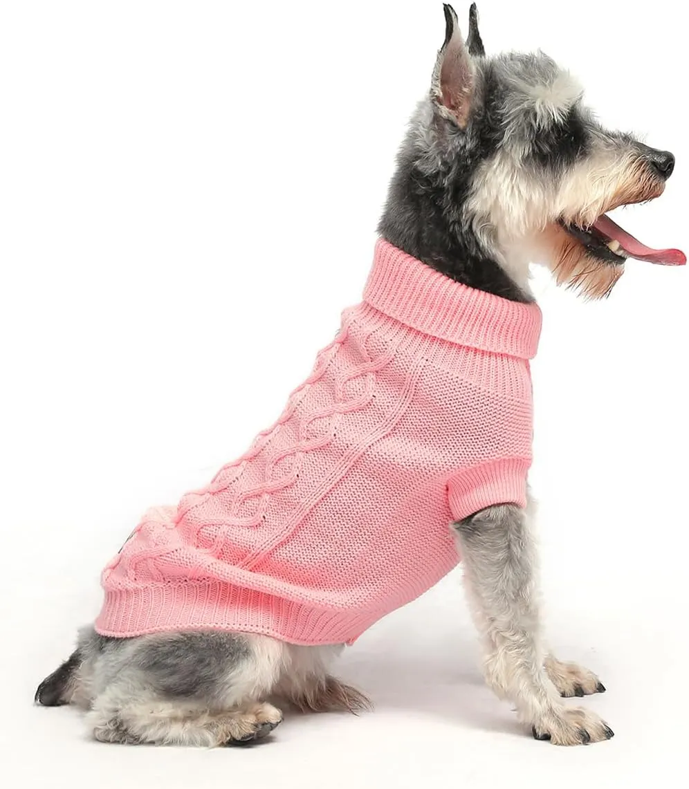Dog Pullover Sweater, Cable Knitwear, Classic Turtleneck Warm and Soft Clothes for Chihuahua, Bulldog, Dachshund, Pug, Yorkie,Dog Outfits for Small Dogs Medium Dogs, (Pink M)