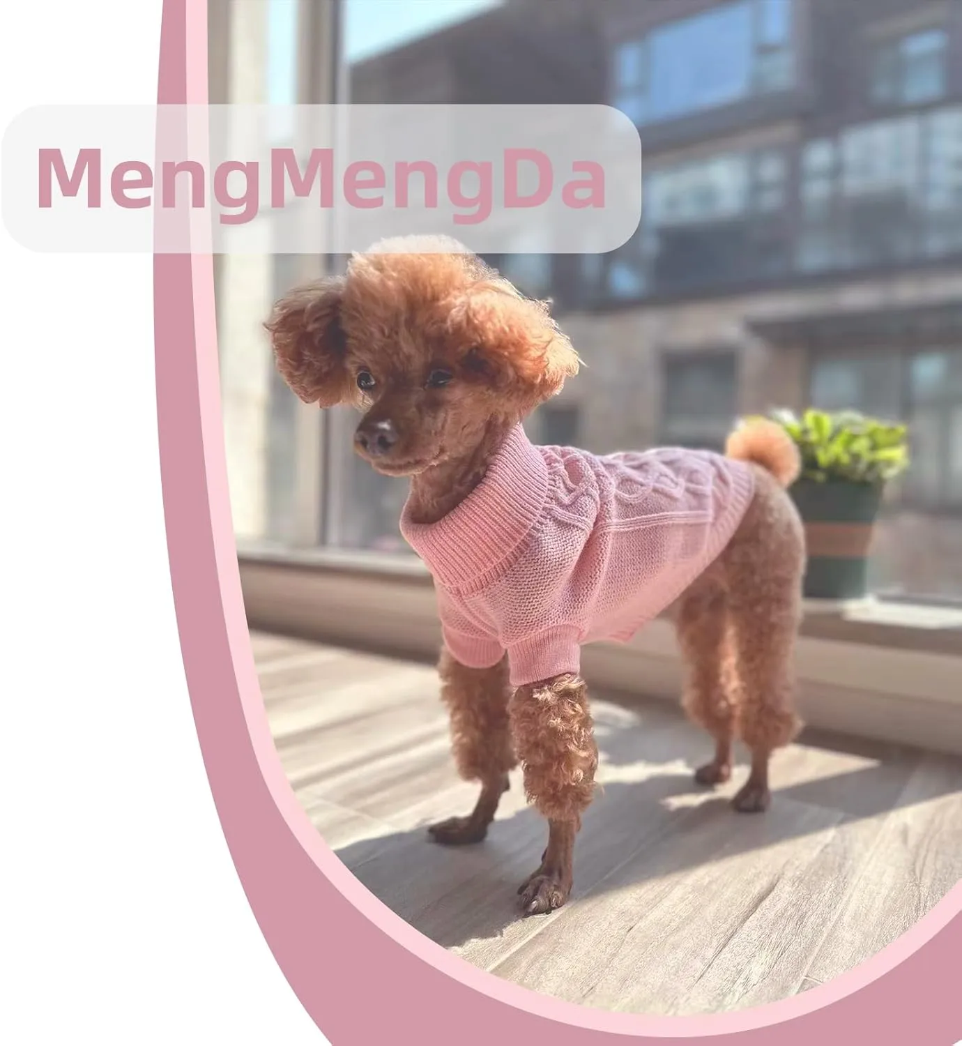 Dog Pullover Sweater, Cable Knitwear, Classic Turtleneck Warm and Soft Clothes for Chihuahua, Bulldog, Dachshund, Pug, Yorkie,Dog Outfits for Small Dogs Medium Dogs, (Pink M)
