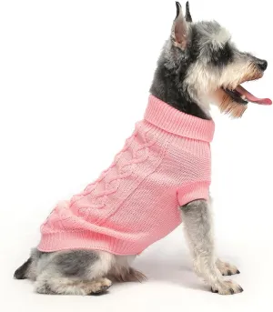 Dog Pullover Sweater, Cable Knitwear, Classic Turtleneck Warm and Soft Clothes for Chihuahua, Bulldog, Dachshund, Pug, Yorkie,Dog Outfits for Small Dogs Medium Dogs, (Pink M)